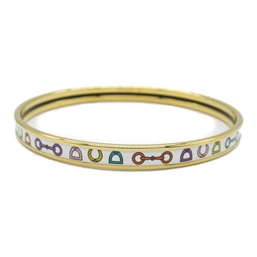 HERMES Lucky Charms Bracelet Gold Plated White Used Women GHW