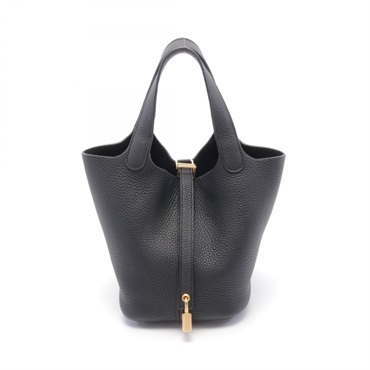 HERMES Picotin Lock PM Hand bag U Taurillon Clemence Black Used GHW