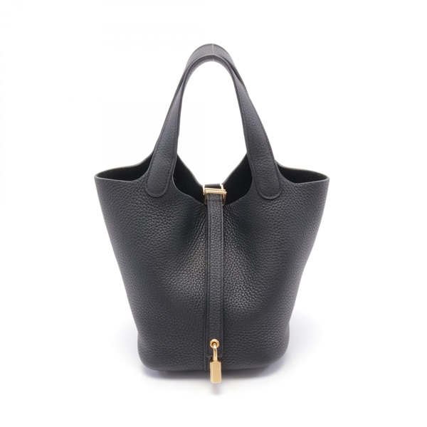 HERMES Picotin Lock PM Hand bag U Taurillon Clemence Black Used GHW