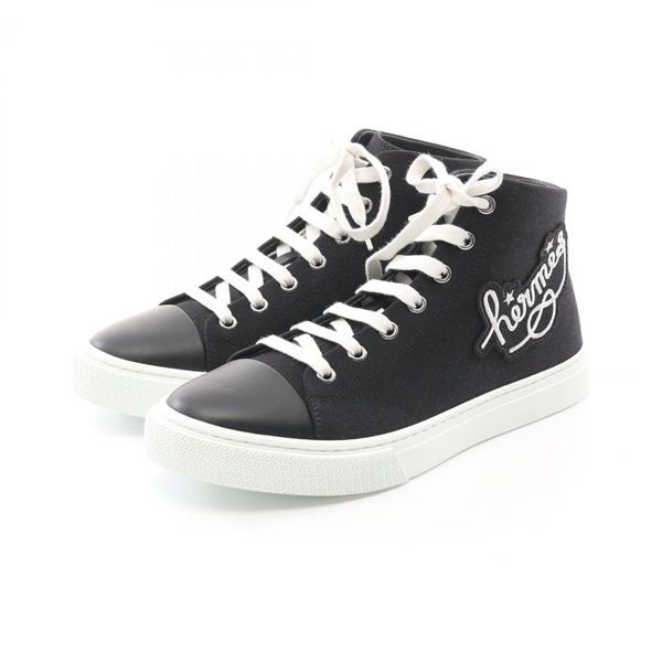 HERMES Illico sneakers shoes #38.5 canvas Black Multicolor mens