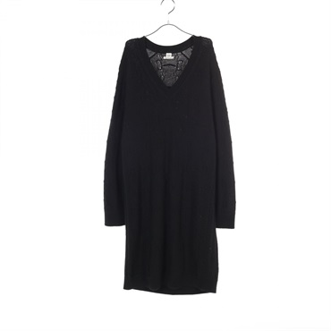 HERMES Dress #34 v-neck 2H2509D6 wool cashmere Black Used