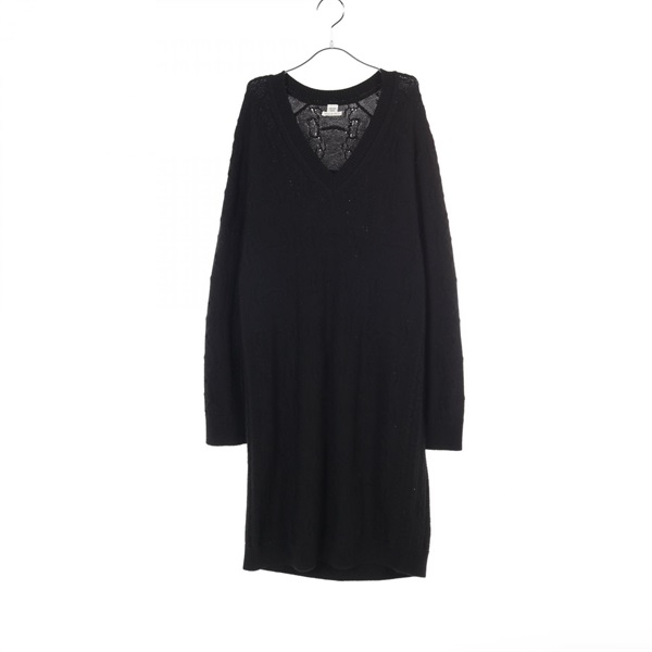 HERMES Dress #34 v-neck 2H2509D6 wool cashmere Black Used