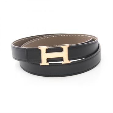 HERMES Mini Constance H Belt Swift leather Epsom Black Etoupe Grey Used GHW B
