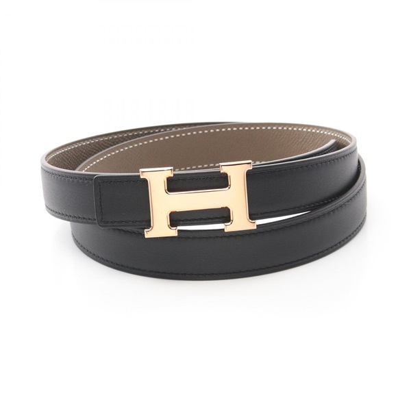 HERMES Mini Constance H Belt Swift leather Epsom Black Etoupe Grey Used GHW B