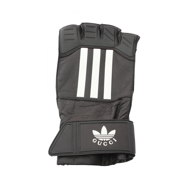 GUCCI adidas Trefoil gloves gants 22cm leather Black Used mens