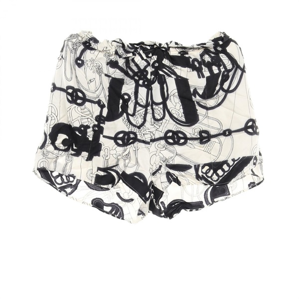 HERMES Pants 2E0427DW silk White Black White Used Women size 38
