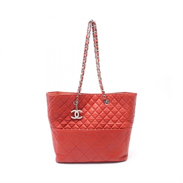 CHANEL Matelasse Chain shoulder Tote Bag leather Red Used Women SHW CC Coco