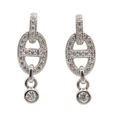 HERMES Chaine d'Ancre Drop Diamond Pierced earrings 18KWG White Gold Used women
