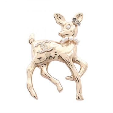 CHANEL COCO Mark Brooch Gold Plated Rhinestone Artificial pearl Used Women CC