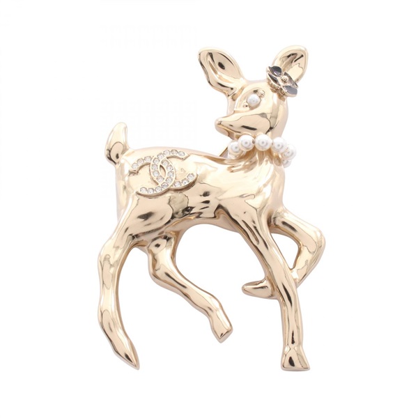 CHANEL COCO Mark Brooch Gold Plated Rhinestone Artificial pearl Used Women CC