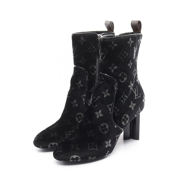 LOUIS VUITTON Silhouette line boots Fabric Black Used Women size36 1/2 monogram