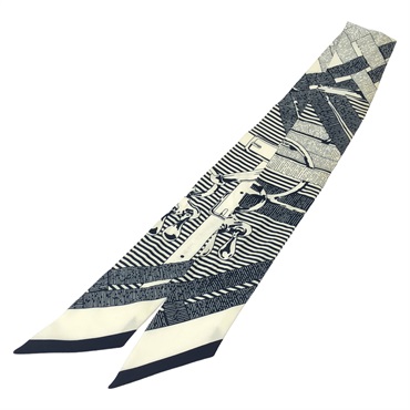 HERMES Twilly Scarf silk Navy White Used Women