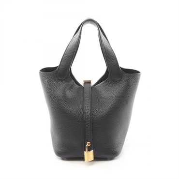 HERMES Picotin Lock PM Tote Handbag 056289CC Clemence leather Black Used W GHW