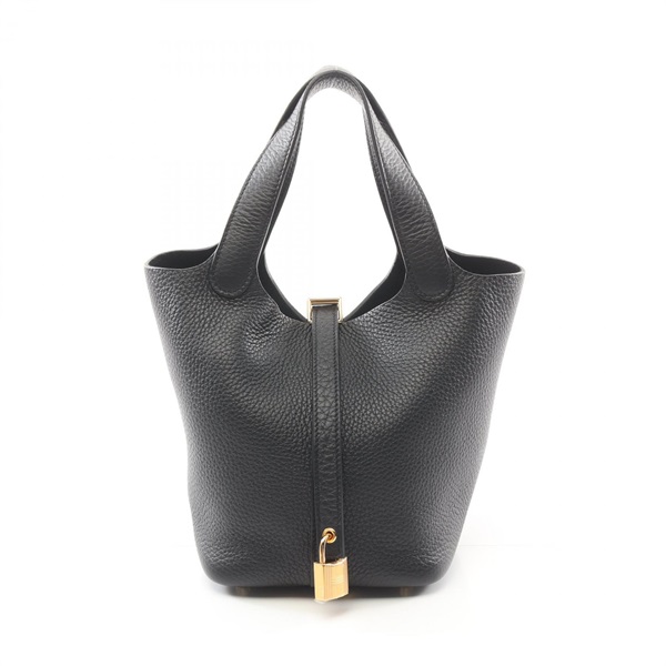 HERMES Picotin Lock PM Tote Handbag 056289CC Clemence leather Black Used W GHW