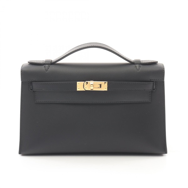 HERMES Pochette Kelly Mini Handbag Swift leather Black Used Women GHW W