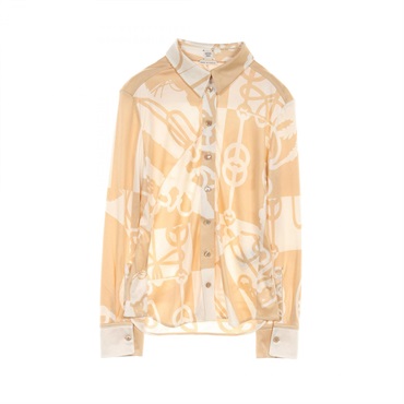 HERMES Long sleeve shirt silk Beige Used Women size 34