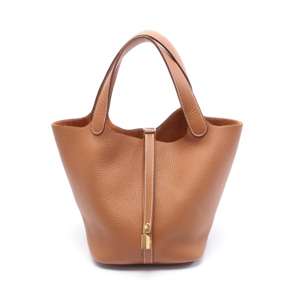 HERMES Picotin Lock MM Hand bag W Taurillon Clemence Gold Used GHW