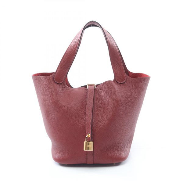 HERMES Picotin Lock MM Handbag Taurillon Clemence leather Rouge H Used W GHW