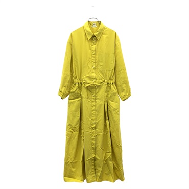 HERMES Long Sleeve Drawstring Waist Dress Cotton Yellow #36 Used Women