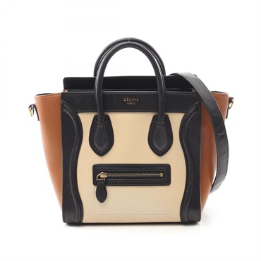 CELINE Luggage Nano Shopper Handbag 189243 leather Beige Black Brown Used Women