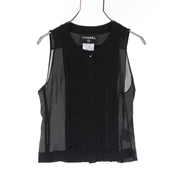 CHANEL blouse Sleeveless Tops P20804 silk Black Used Women size 36