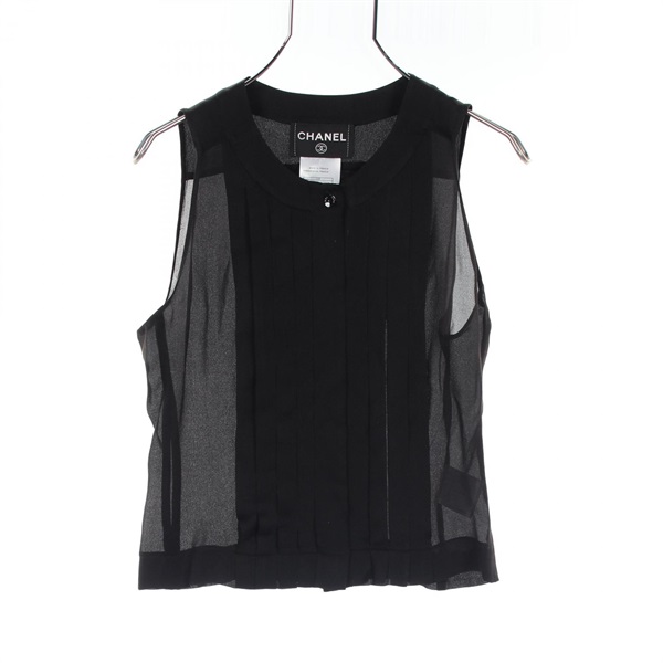 CHANEL blouse Sleeveless Tops P20804 silk Black Used Women size 36