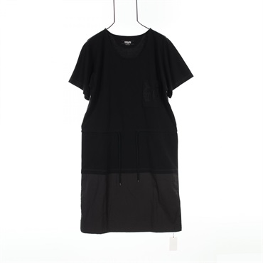 HERMES long T-shirt embroidery pocket #38 Dress cotton Black Used