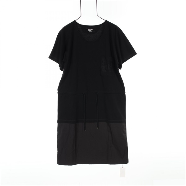 HERMES long T-shirt embroidery pocket #38 Dress cotton Black Used