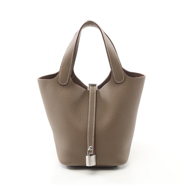 HERMES Picotin Lock PM Hand bag K Taurillon Clemence Etoupe Grey Used SHW