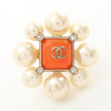 CHANEL COCO Mark Ring Gold Plated Artificial pearl Used women US size 4.75 CC
