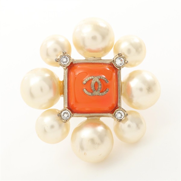 CHANEL COCO Mark Ring Gold Plated Artificial pearl Used women US size 4.75 CC