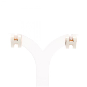 HERMES MINI POP H Pierced earrings Gold Plated White Used Women