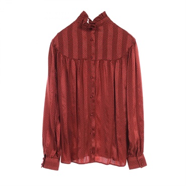 SAINT LAURENT PARIS blouse 632697 silk Bordeaux Black Size 34 Used Women