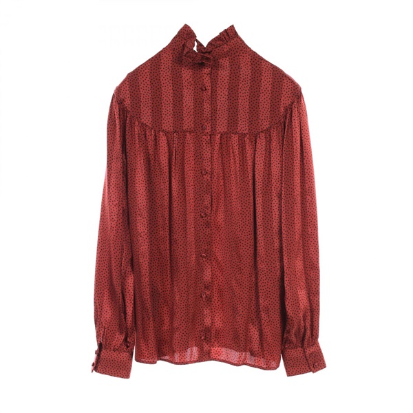 SAINT LAURENT PARIS blouse 632697 silk Bordeaux Black Size 34 Used Women