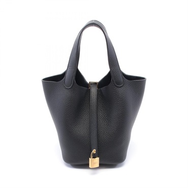 HERMES Picotin Lock PM Hand bag K Taurillon Clemence Black Used GHW