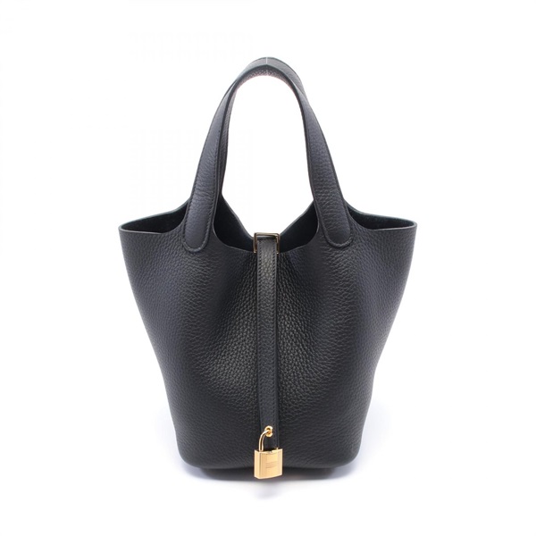 HERMES Picotin Lock PM Hand bag K Taurillon Clemence Black Used GHW