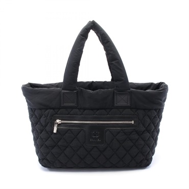 CHANEL Coco Cocoon MM Tote hand Bag A48611 Nylon leather Black Used SHW