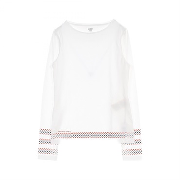 HERMES Cartouche Chevron T-shirt #34 5E4633DA cotton White Multicolor Used