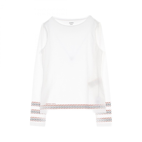 HERMES Cartouche Chevron T-shirt #34 5E4633DA cotton White Multicolor Used
