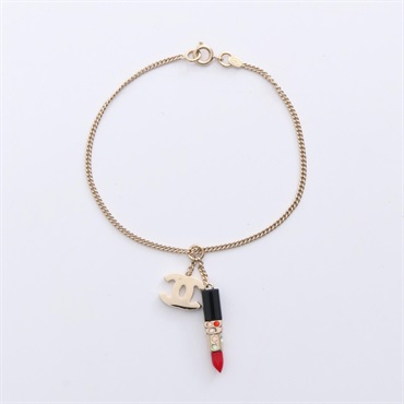 CHANEL COCO Mark Lipstick Bracelet Gold Plated Used Women CC