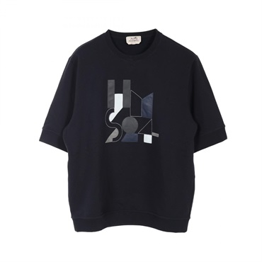 HERMES Jeu d'Adresse sweatshirt short sleeves #XL cotton Navy Used