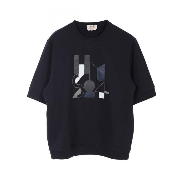 HERMES Jeu d'Adresse sweatshirt short sleeves #XL cotton Navy Used