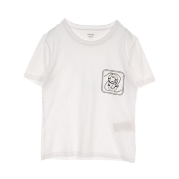 HERMES T-shirt #40 short sleeves 3E4625DL cotton White White Used