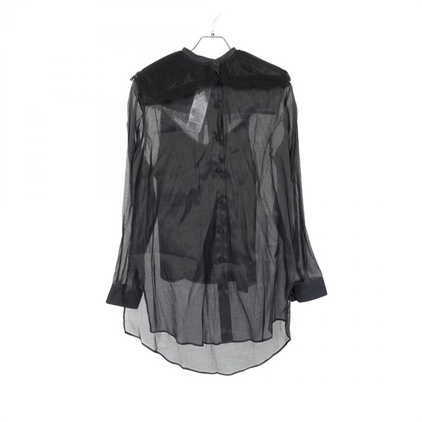 GUCCI Chiffon Collar Blouse Tops 731080 Silk Cotton Black Used Women Size 40