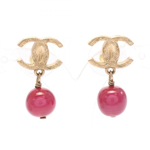CHANEL COCO Mark Pierced earrings Gold Plated Colored stones Pink Used