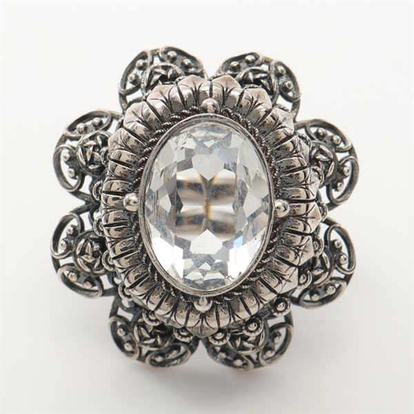 Alexander McQueen Ring Stainless Steel crystal Used women US size 6.75