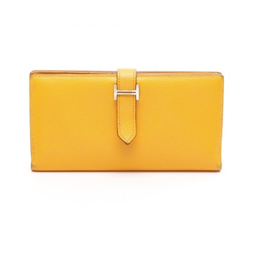 HERMES Bearn Soufflet Bi-fold purse R Epsom leather Jaune Used SHW Women