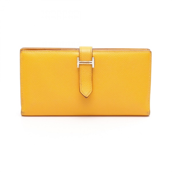 HERMES Bearn Soufflet Bi-fold purse R Epsom leather Jaune Used SHW Women