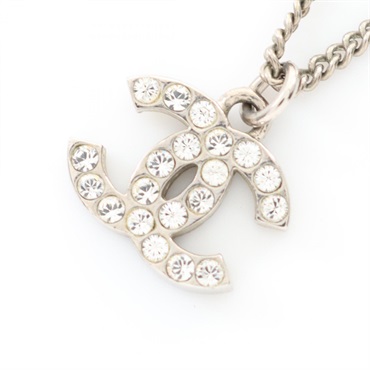 CHANEL COCO Mark Necklace Pendant 42cm Stainless Steel Rhinestone Used Women CC