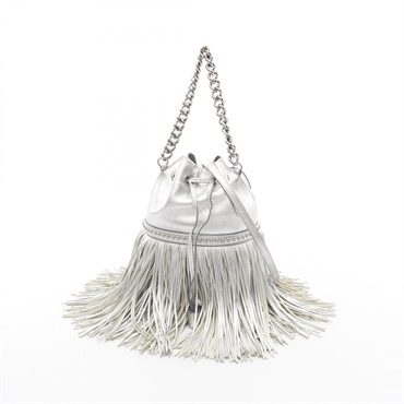 J&M Davidson FRINGE CARNIVAL MINI Handbag Shoulder leather Silver Used Women